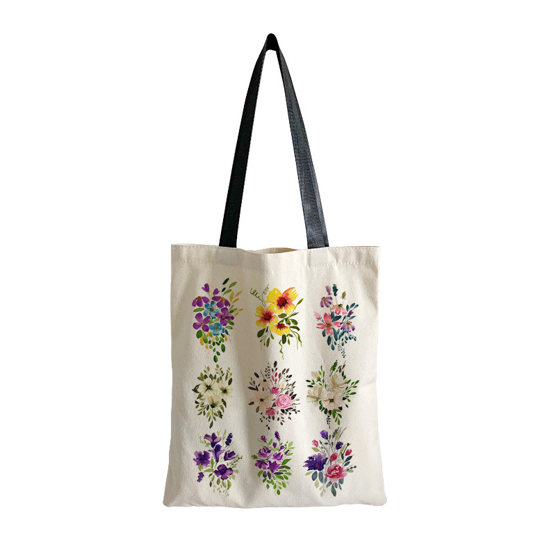 Aesthetic Floral Print Tote Bag, Cartoon Canvas Shoulder Bag