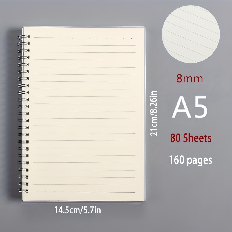 A5 A6 B5 Spiral Notebook Simple PP Cover Transparent Matte Line