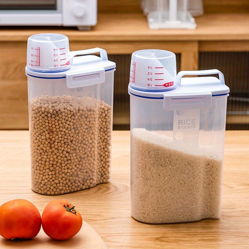 1pc, 2kg Capacity Rice Storage Container With Measuring Cup