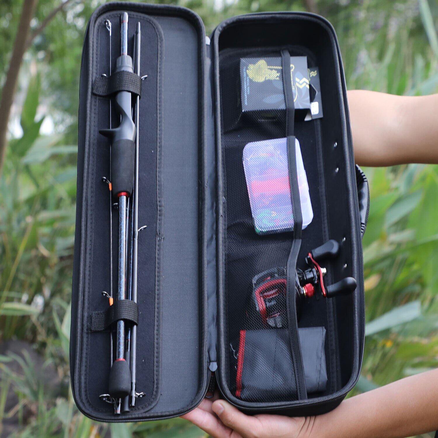  fishing gear box bag set 5 section 24 fiber rod and 17 1bb wheel send 100mpe fishing line hard bait sequins and accessories etc bait accessories color random details 9