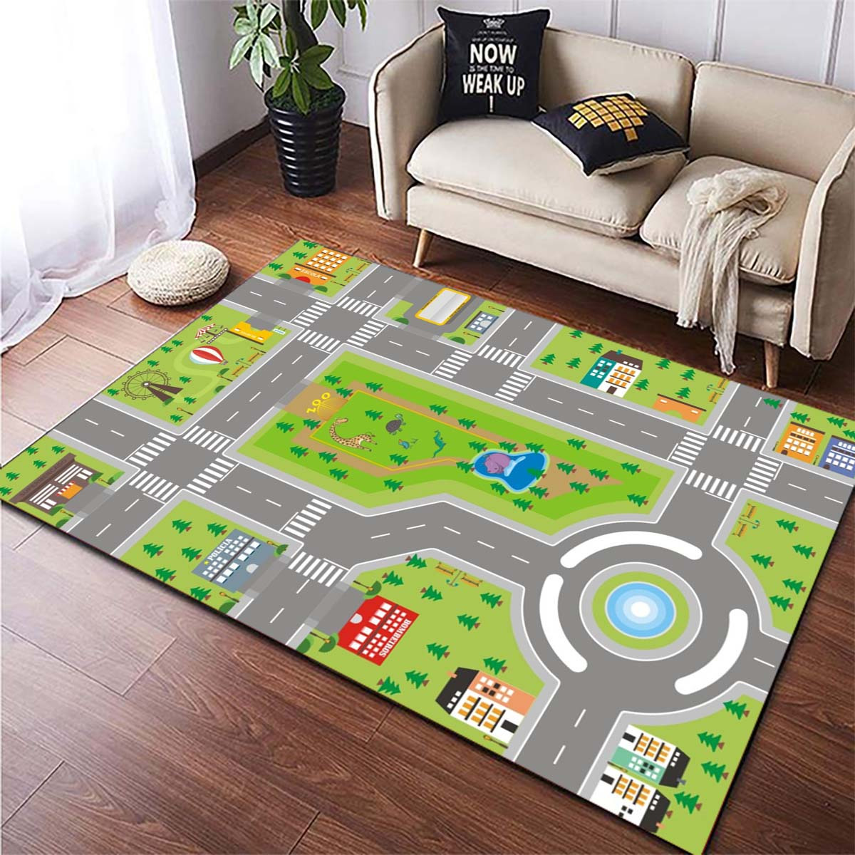 Children's Kids Rugs Town Road Map City Cars Toy Rug Play Village Mat 80 x  120cm