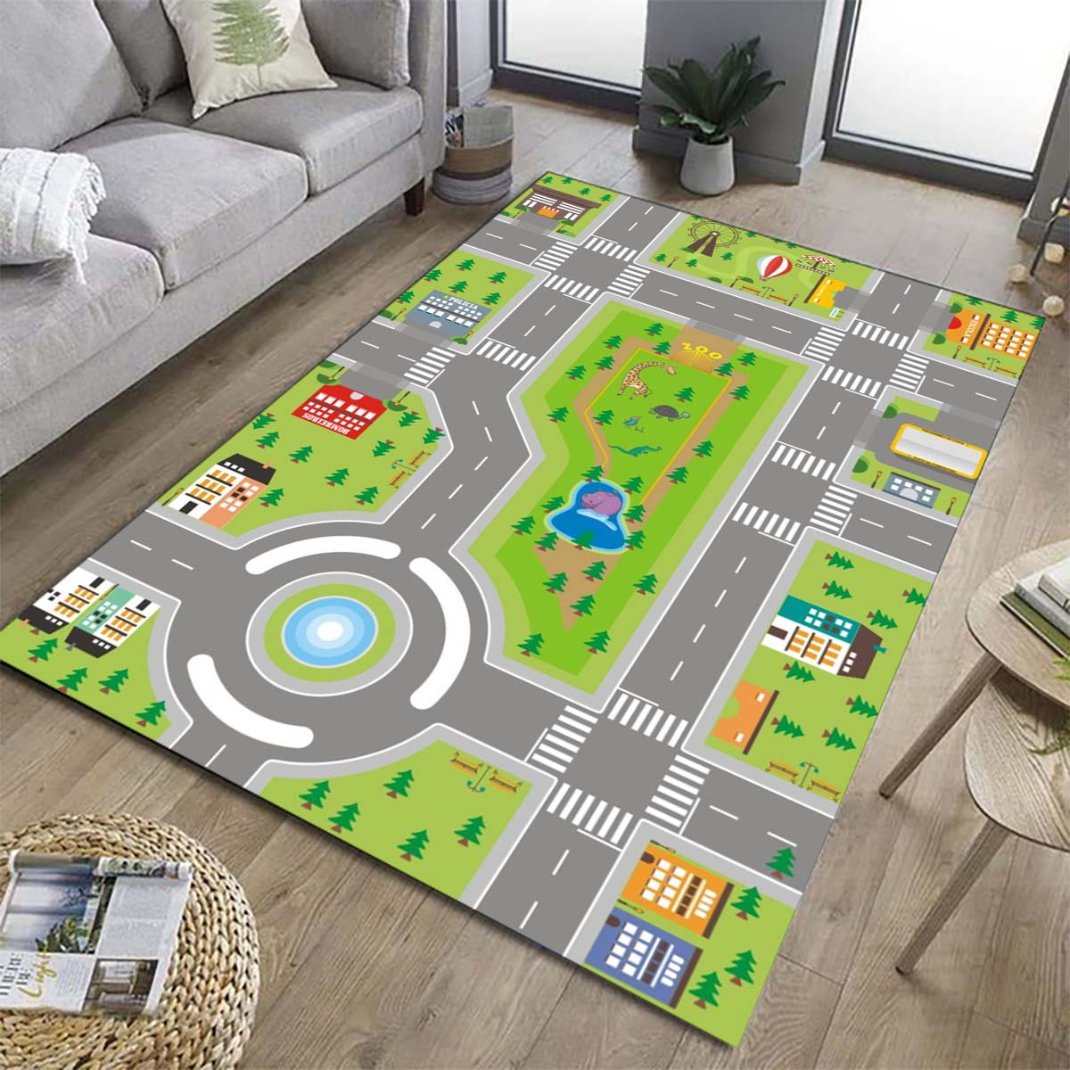 Children's Kids Rugs Town Road Map City Cars Toy Rug Play Village Mat 80 x  120cm