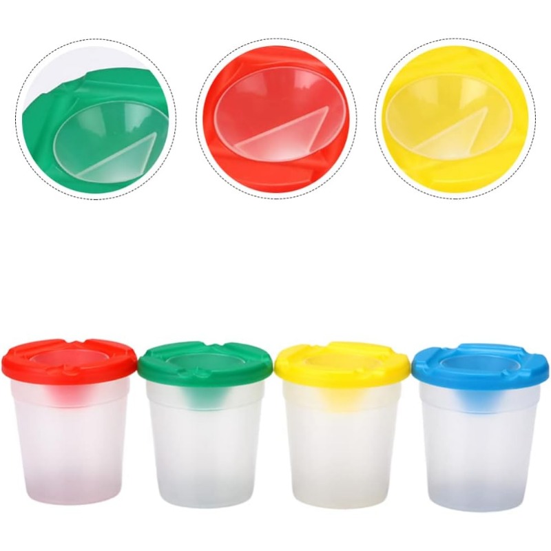 4pcs Paint Brushes and 4pcs No Spill Paint Cups with Lids for Kids