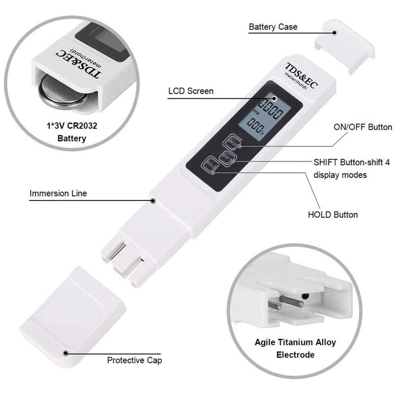 Medidor TDS Portátil Tipo Pluma - Probador De Calidad Del Agua, Digital, Mide Pureza Del Agua