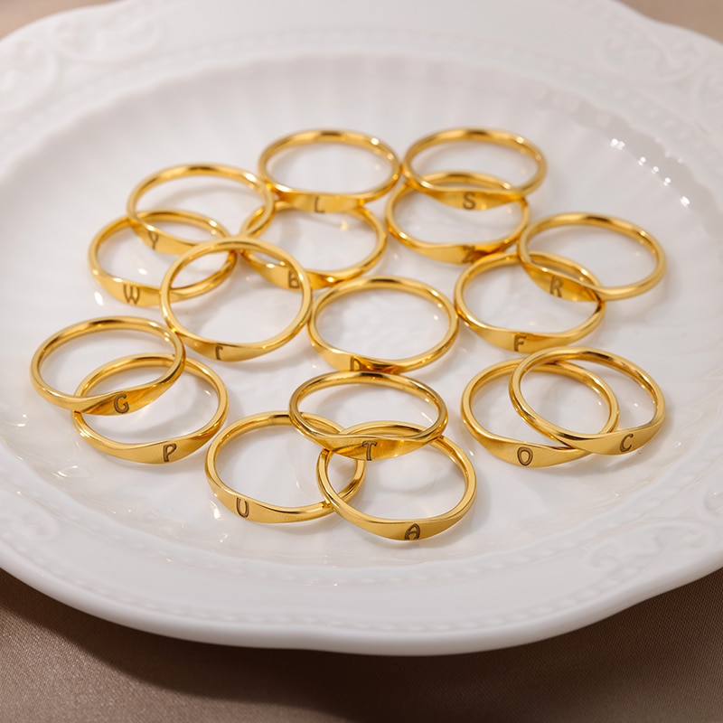 Rings Aesthetic Gold Plated Letter Rings, Monogram Jewelry