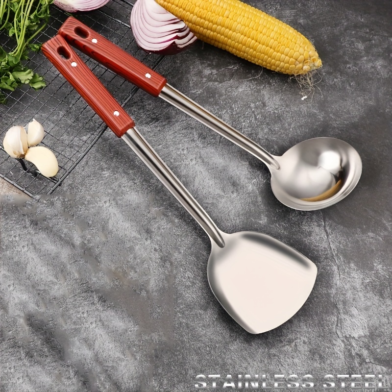 Kitchen Stainless Steel Spatula Spoon Set With Holder, Thickened