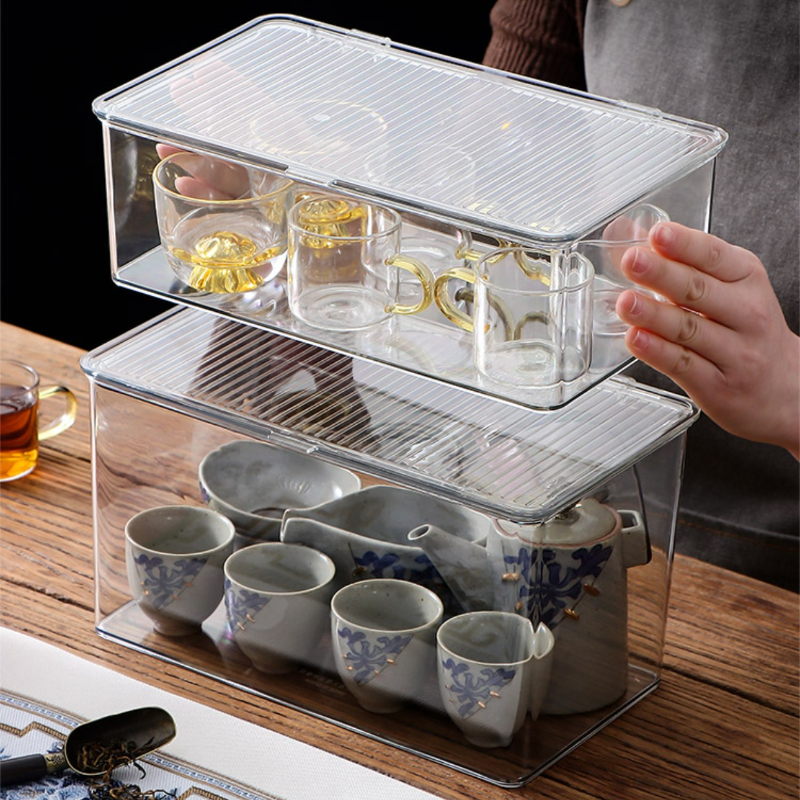 Cup Mug Storage Shelves Acrylic Dust Proof Box Tea Room Table Organizer