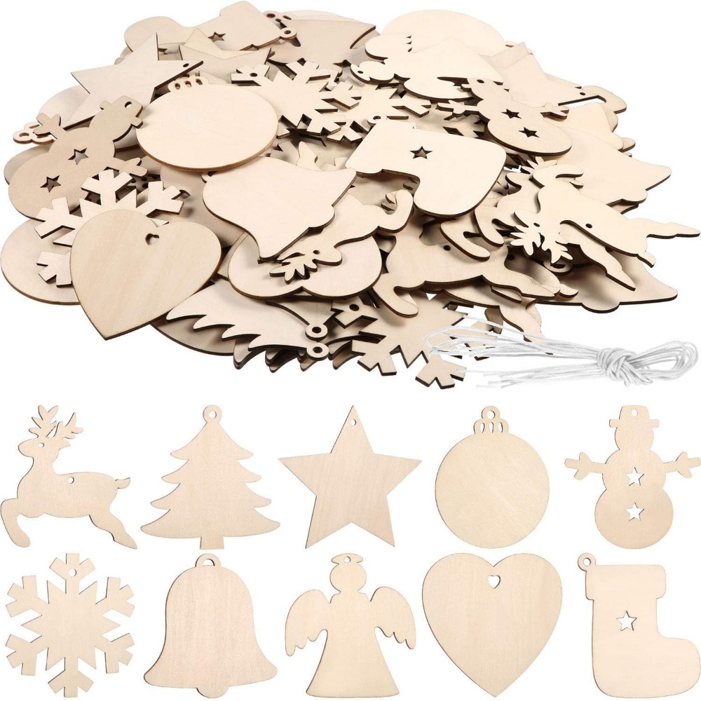 Diy Unfinished Wooden Christmas Ornaments, To Paint Holiday Hanging Ceramic  Decorations With Rope For Embellishments Crafts Centerpieces - Temu