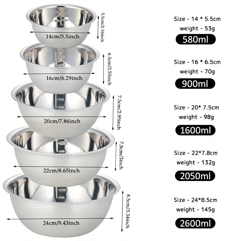 5pcs non slip stainless steel mixing bowls set   kitchen cooking and baking nesting design for   details 4