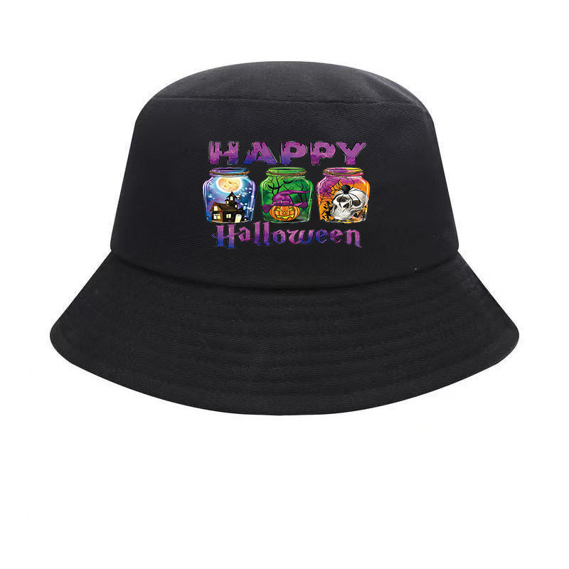 Halloween Skull Pattern Bucket Hat Vintage Sun Protection Hat