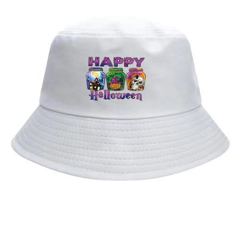 Halloween Skull Pattern Bucket Hat Vintage Sun Protection Hat