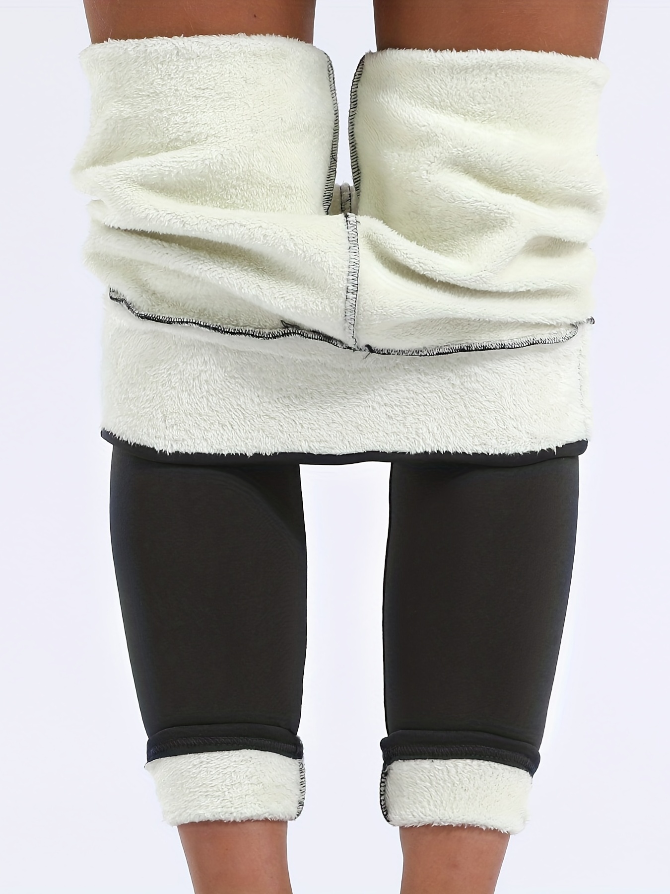 Varme højtaljet fleece termo tights - Sort