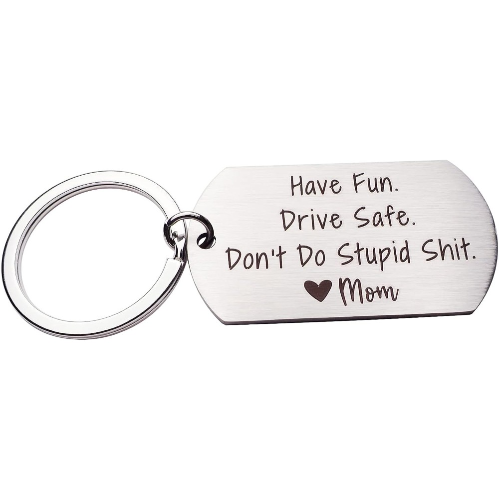 1pc Funny Keychain for Kids, Have Fun Drive Safe Don't Do Stupid Keychain Military Tag for Men,Temu