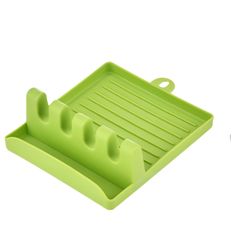 support dustensiles en silicone avec tapis égouttoir, socle à ustensiles de cuisine pour cuillères, louches, pinces, spatules et bien plus  , gadgets de cuisine pour les restaurants vert 0