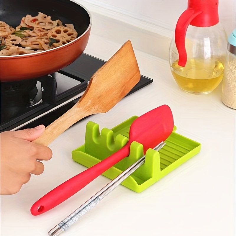 Support dustensiles en silicone avec tapis égouttoir, socle à ustensiles de cuisine pour cuillères, louches, pinces, spatules et bien plus  , gadgets de cuisine pour les restaurants détails 1