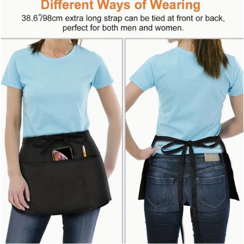 3pcs Waitress Apron Server Aprons With 3 Pockets