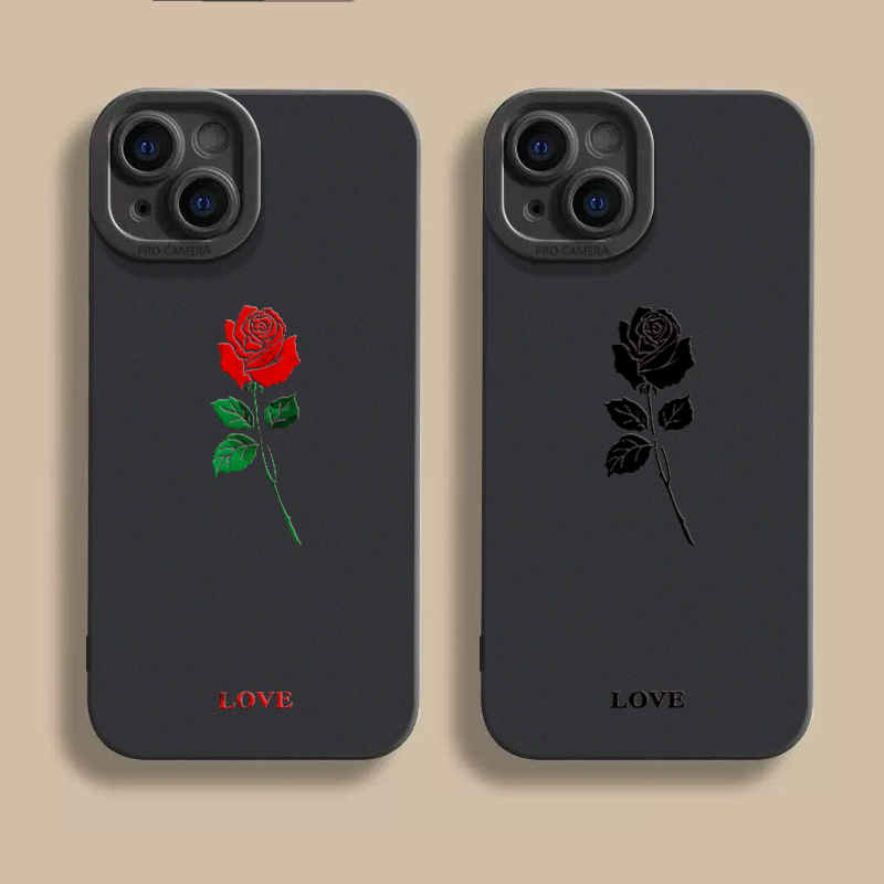 

2pcs/set Rose Pattern Liquid Silicone Mobile Phone Case Protection Shockproof Anti-fall Tpu Soft Rubber Black For Men Women For Apple 14 11 Xs Xr X 7 8 6s Mini Plus Pro Max Se