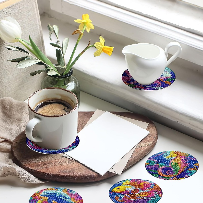 8pcs Diamond Painting Coasters Kit With Holder, 10cm/3.94inch DIY Art For  Beginners, DIY Diamond Art Coaster Non Slip Love Coaster For Adults Diamond