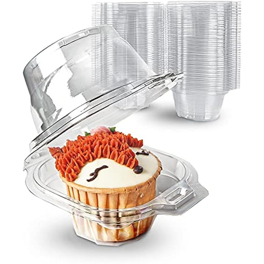 Individual Cupcake Containers (50 Pack) | Clear Plastic Disposable Cupcake  Boxes/Holders | Single Cupcake Holder with Dome Lid Bulk | BPA-Free Plastic