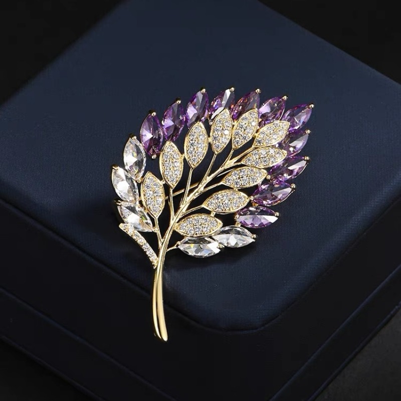 Crystal Shining Leaf Brooches for Men Safety Pins Fashion Rhinestone Clothing Coat Brooch Accessories,Temu