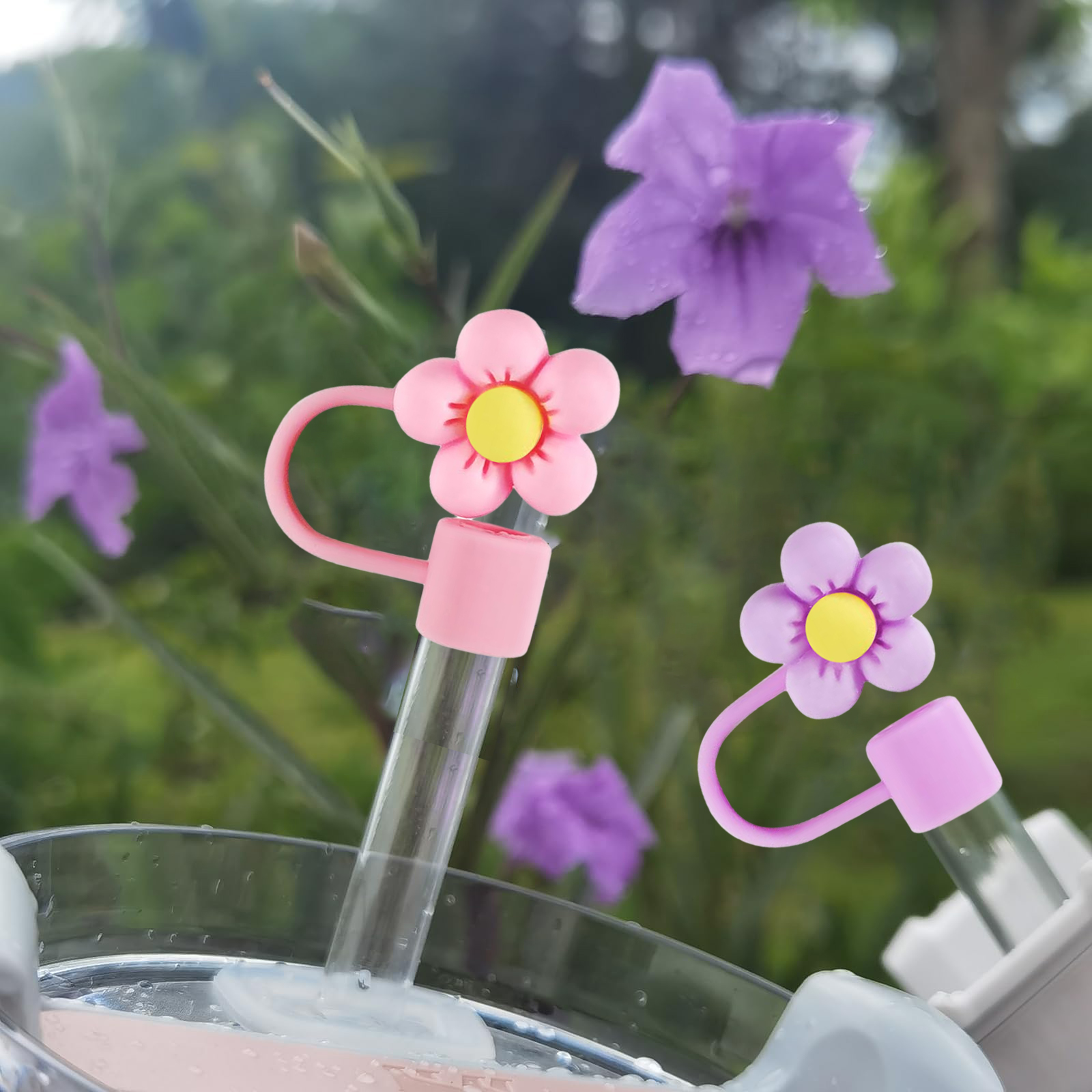 Straw Covers Cap Reusable Straws Flower Pattern Straw Protector