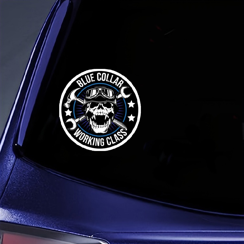 Blue Collar Skull Sticker Decal, Blue Collar Working Class 5 inches | Water  Proof | for car Bumper, Notebook, tumblers
