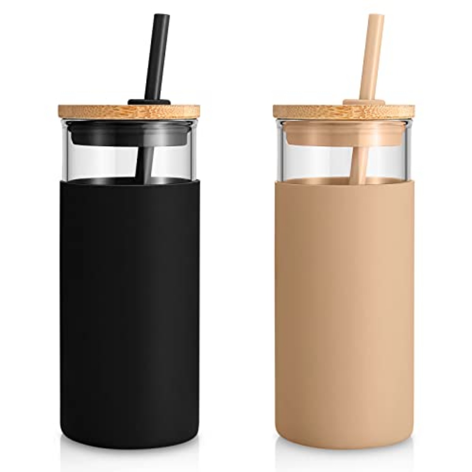 tronco 20 oz Glass Tumbler Glass Water Bottle Straw Silicone Protective  Sleeve Bamboo Lid - BPA Free -Amber