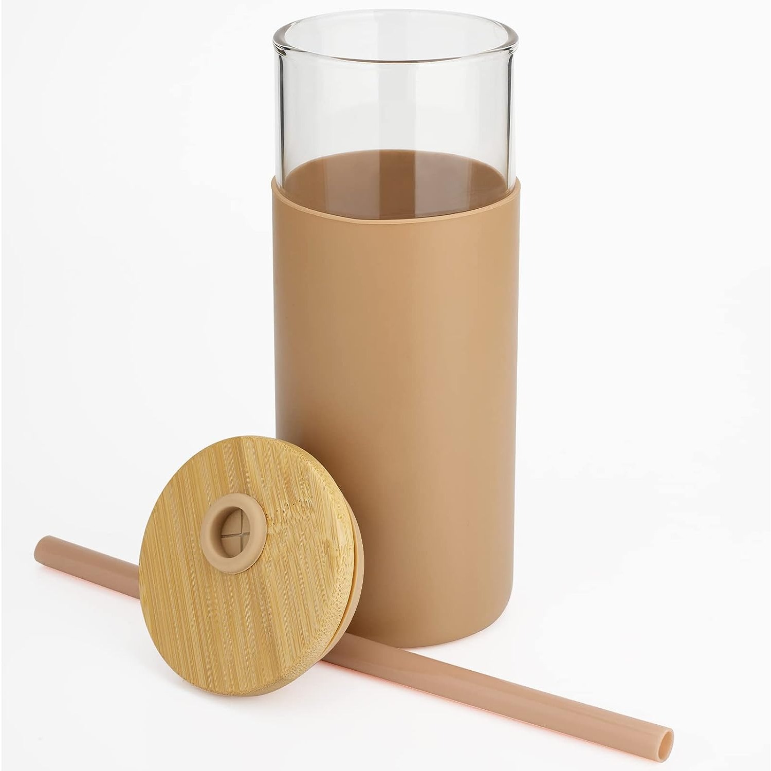 tronco 20 oz Glass Tumbler Glass Water Bottle Straw Silicone Protective  Sleeve Bamboo Lid - BPA Free -Amber in 2023