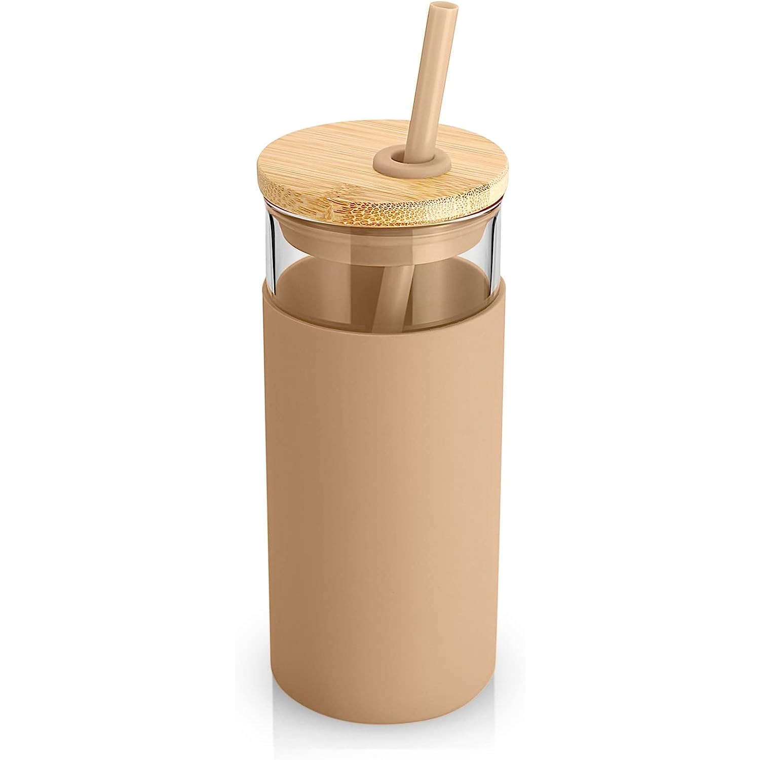 Glass Tumbler with Straw and Silicone Sleeve, 18 oz