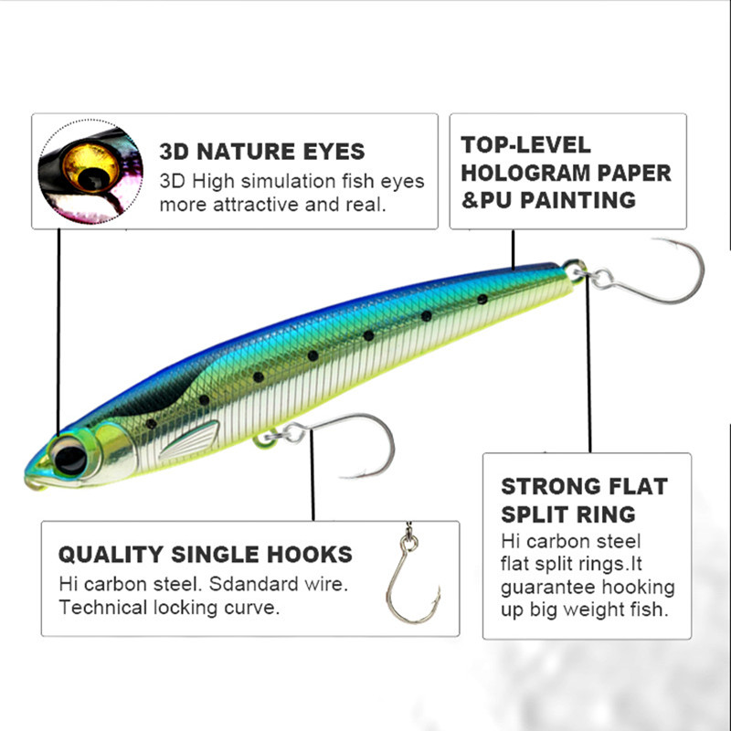 Pencil Fishing Lure Artificial Hard Bait 5x Hook Tuna Sea - Temu