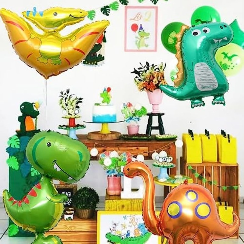 Compra online de Auto suporte dos desenhos animados gigante dinossauro  verde animal folha balão feliz aniversário dino mundo decorações