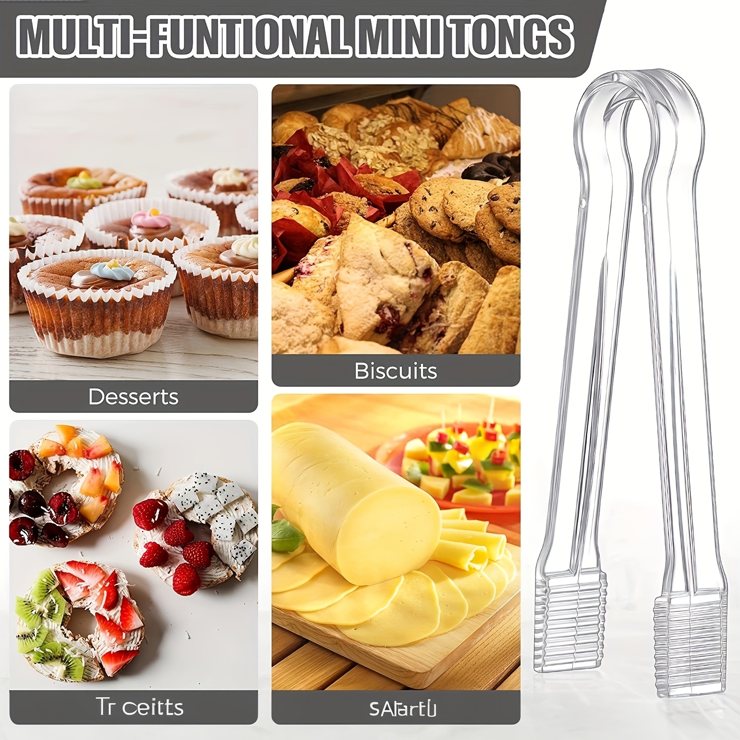 5pcs Serving Tongs Plastic Ice Cube Fruit Bread Steak Salad Dessert Tongs
