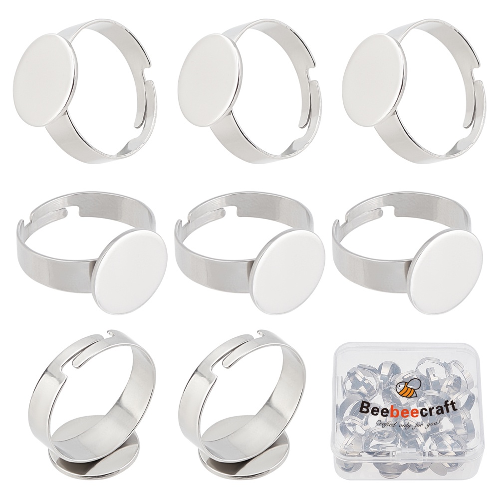 1 Box 40Pcs DIY 20 Sets Adjustable Stainless Steel Ring Base Clear Glass  Cabochon Settings for Jewelry Making Finger Rings Blanks Components Ring  Making Kit Adult Craft Supplies Mixed Color 