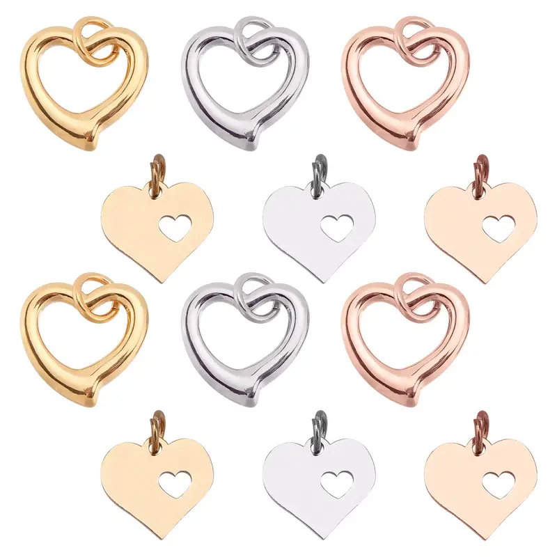 3 Stainless Steel Floating Heart Charms 304 Stainless Steel