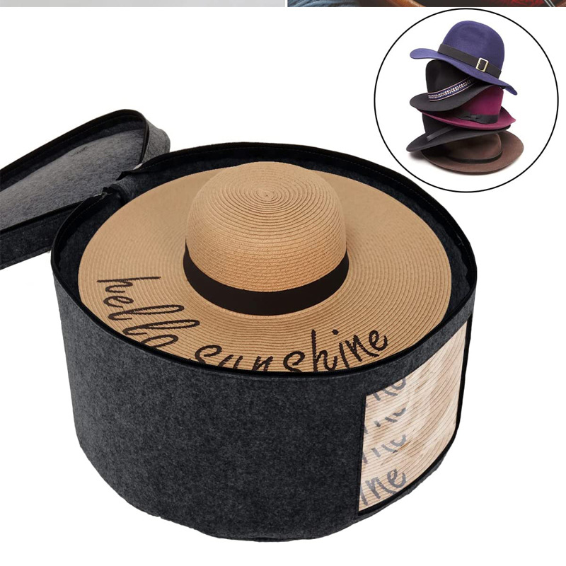 Storage Hat Box Large Felt Hat Storage Round Foldable Hat Carrier