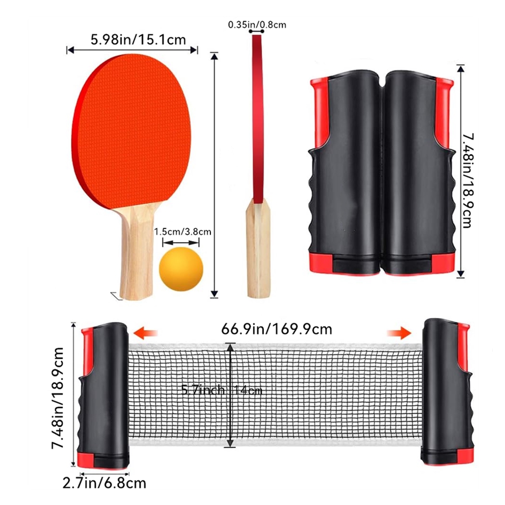 Set Ping Pong Red Retractil 2 Raquetas Portatil Tenis de Mesa