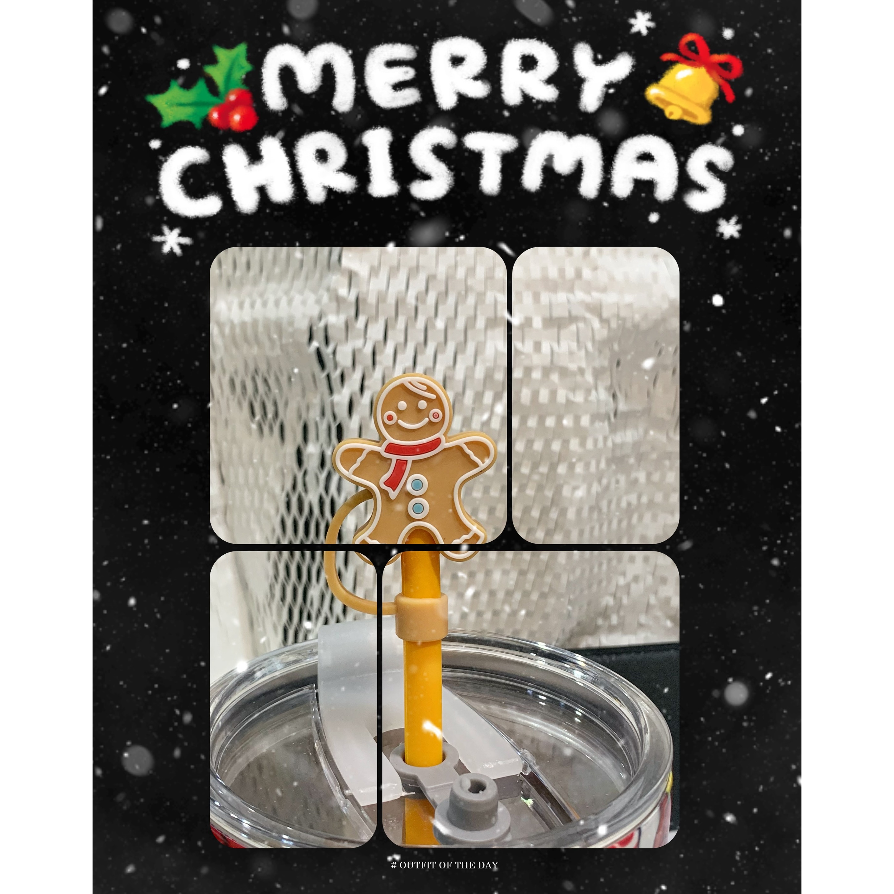 1pc Christmas Themed Silicone Straw Cover For 7-8mm Straw, With