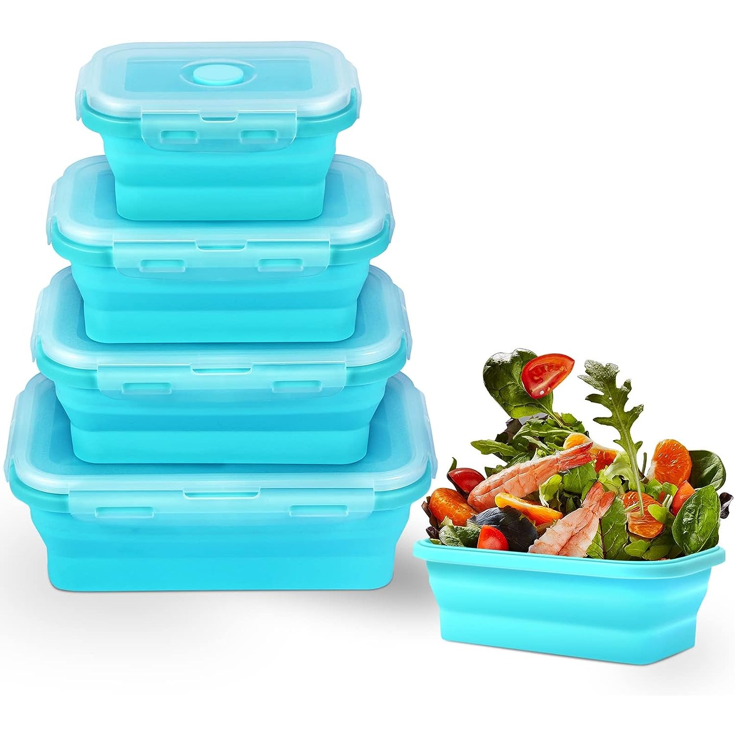 Leak-proof Round Silicone Food Storage Container With Lid - Foldable Lunch  Box For Kitchen And Camping - Microwave And Freezer Safe - Temu