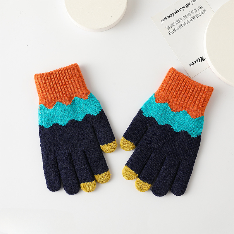 Bleu fonc gants tricotes pour enfant moufles femmes mode tricot no