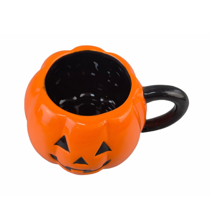 Handmade Grumpy Pumpkin and Bat Halloween Mug - 20 oz Ceramic Coffee Cup -  Funny Jack O' Lantern Gift - Cute Fall Decor