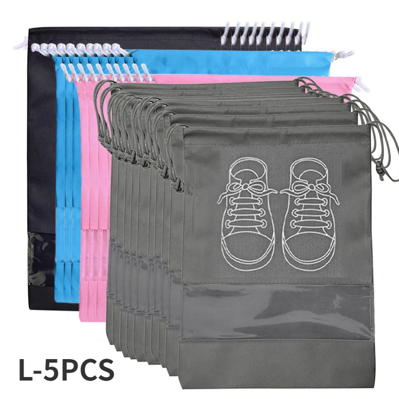5pcs Outdoor Portable Shoes Bag, Drawstring Travel Shoes Storage Bag,  Travel Shoes Packaging Bag, Shoes Dust Bag With Clear Window, Portable  Organizer
