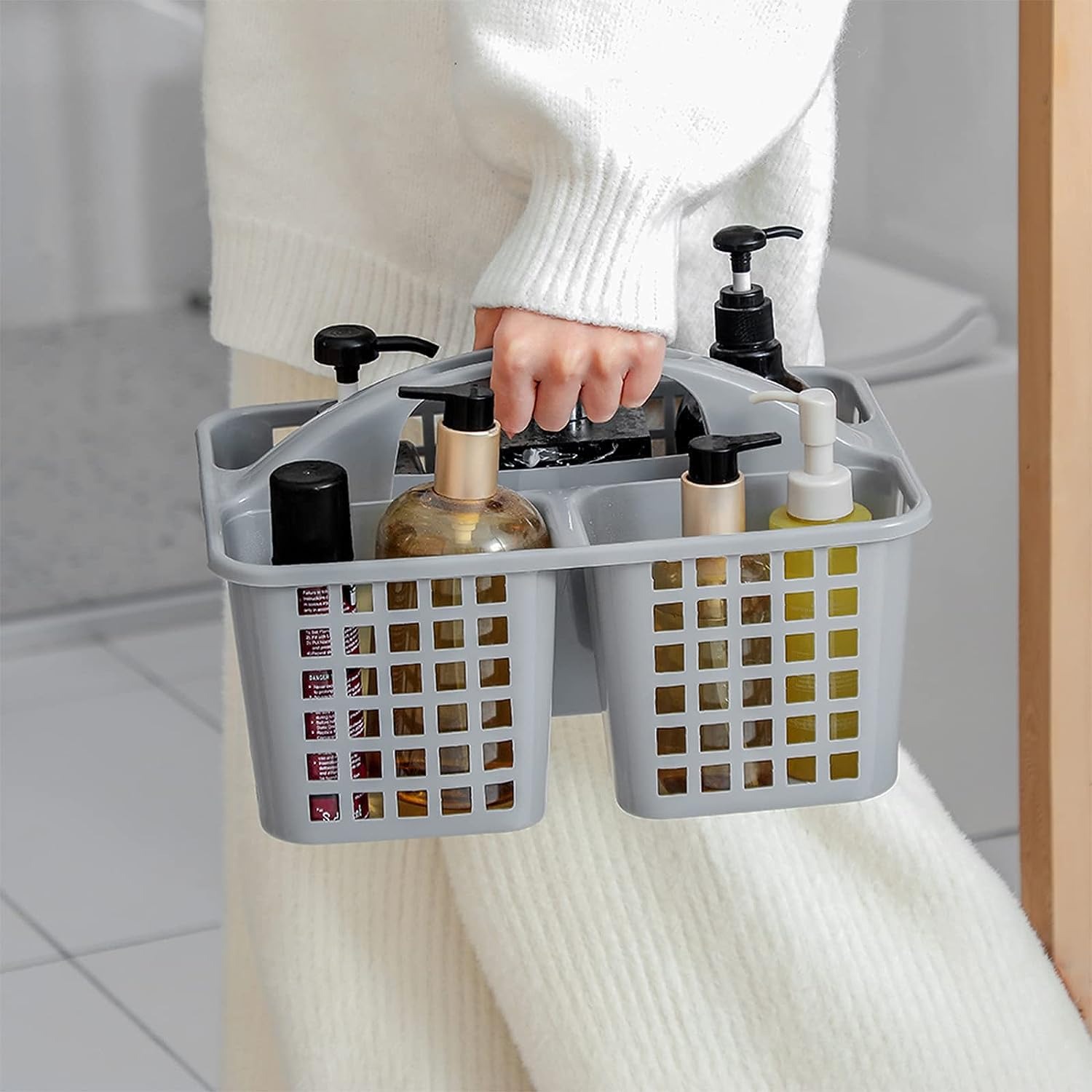 Portable Plastic Shower Caddy Basket with Compartments, Cleaning