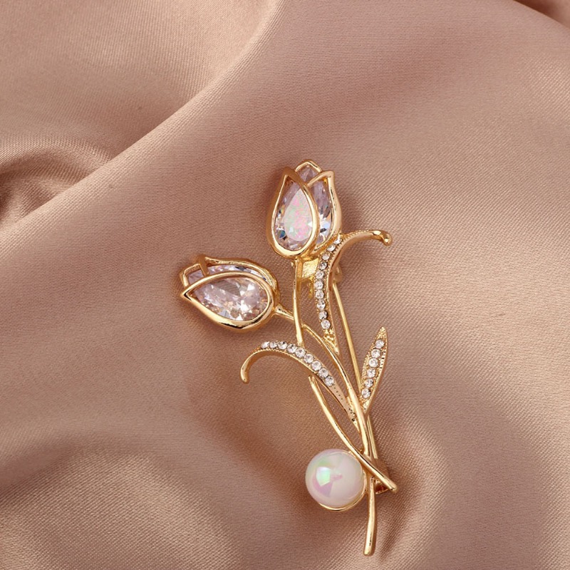 Elegant Rhinestone Decor Tulip Flower Brooch Pin For Girls - Temu