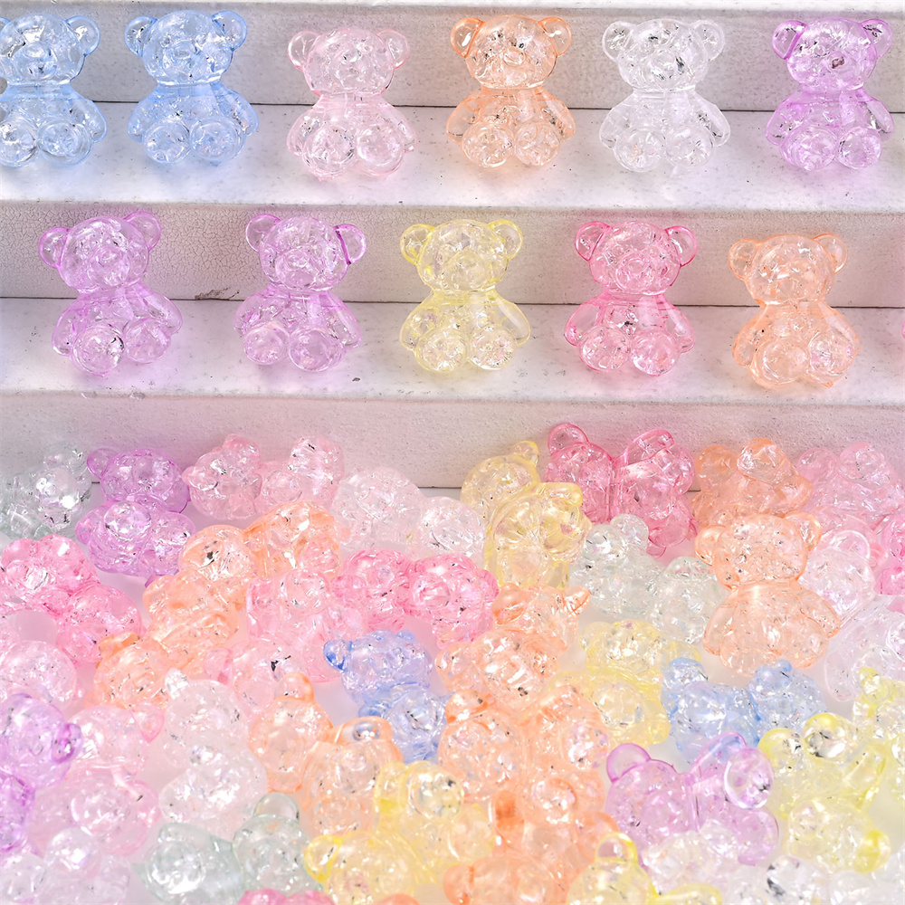 160Pcs Transparent Gummy Bear Beads Mixed Iridescent AB Candy Bear Charm  Beads Resin Animal Beads For Jewelry Making DIY Crafting