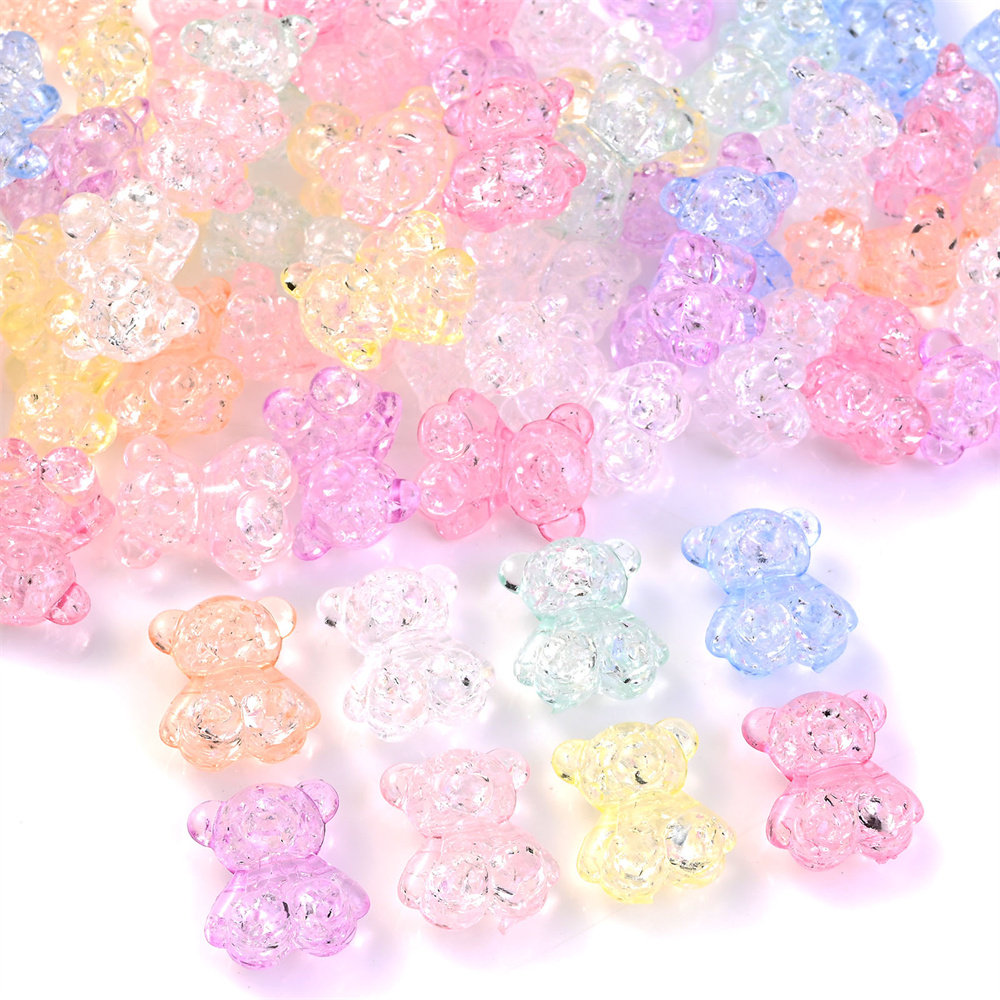 160Pcs Transparent Gummy Bear Beads Mixed Iridescent AB Candy Bear Charm  Beads Resin Animal Beads For Jewelry Making DIY Crafting