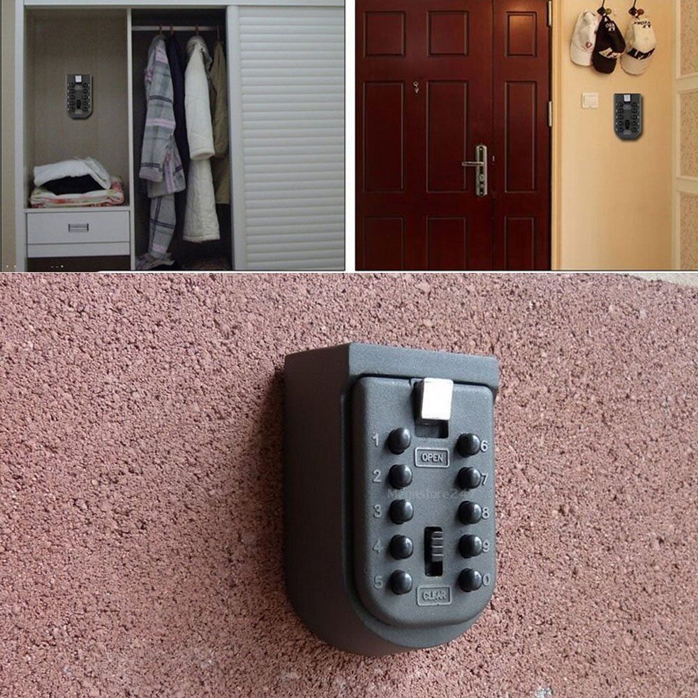 Boîte de sécurité portable pour poignée de porte avec serrure à  bouton-poussoir, boîte de rangement extérieure avec combinaison de code,  boîte de code
