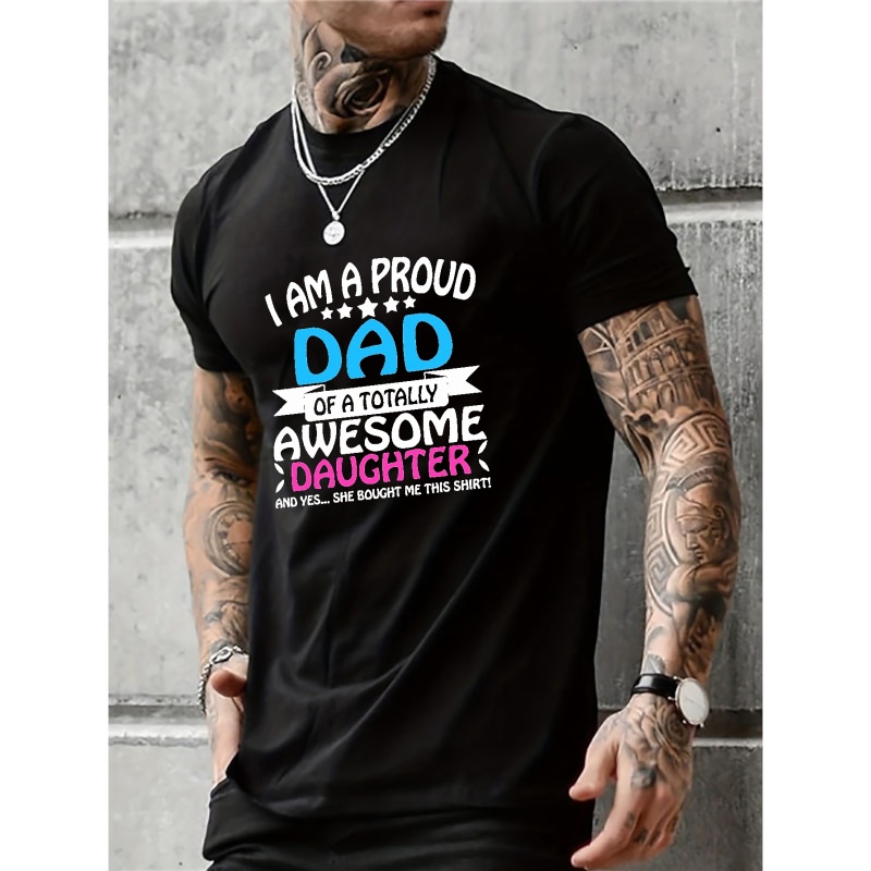 

Oversized T-shirt, Men's "dad Awesome Daughter" Graphic Print T-shirt For Summer, Sports Casual Short Sleeve Tees For Males, Men's Clothing, Plus Size