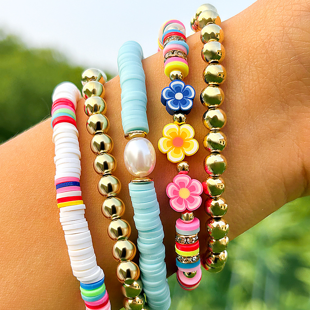 5pcs Multi Color Soft Clay Beads Beaded Bracelet Set for Women Christmas Gift,Temu