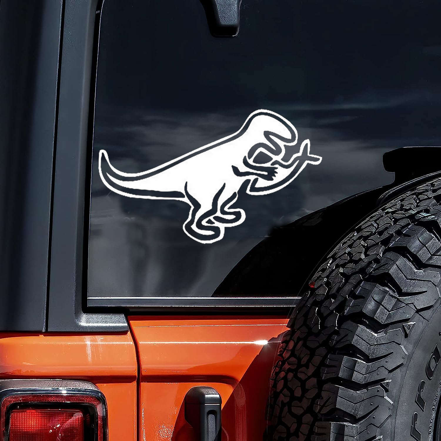 Dinosaur Eating Fish Design Car Sticker For Laptop, Truck, Phone
