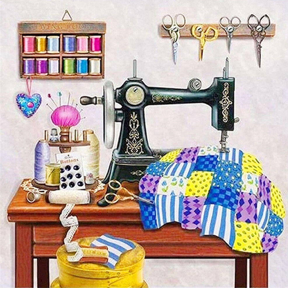 5D Diamond Painting Pink Sewing Machine Kit